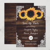 Rustic Wood Lace Sunflower Wedding Save The Date (Voorkant / Achterkant)