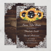 Rustic Wood Lace Sunflower Wedding Save The Date (Voorkant / Achterkant)