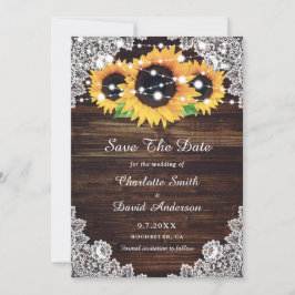Rustic Wood Lace Sunflower Wedding Save The Date