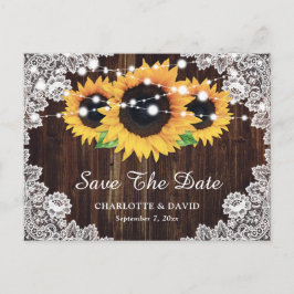 Rustic Wood Lace Sunflower Wedding Save the Date Aankondigingskaart