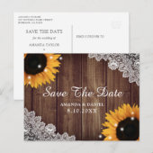 Rustic Wood Lace Sunflower Wedding Save the Date Briefkaart (Voorkant / Achterkant)