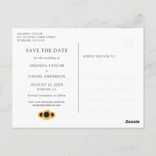 Rustic Wood Lace Sunflower Wedding Save the Date Briefkaart (Achterkant)