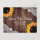 Rustic Wood Lace Sunflower Wedding Save the Date Briefkaart (Voorkant)