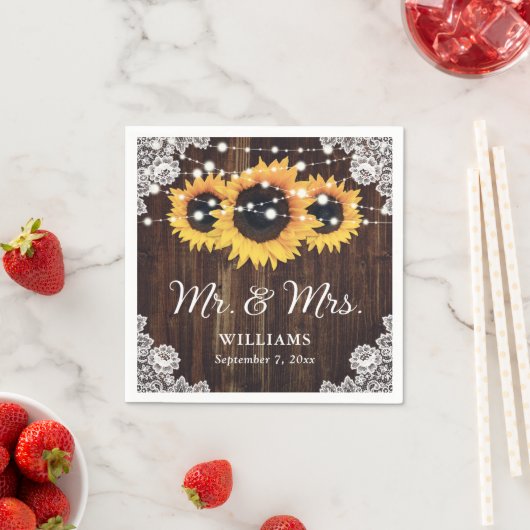 Rustic Wood Lace Sunflower Wedding Servet (Insitu)