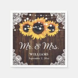 Rustic Wood Lace Sunflower Wedding Servet
