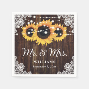 Rustic Wood Lace Sunflower Wedding Servet