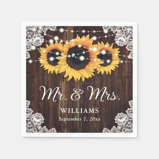 Rustic Wood Lace Sunflower Wedding Servet (Voorkant)