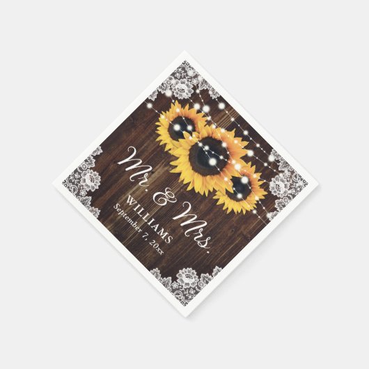 Rustic Wood Lace Sunflower Wedding Servet (Hoek)