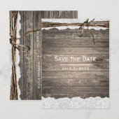 Rustic Wood Lace Twine Barn Wedding Save the Date Aankondigingskaart (Voorkant / Achterkant)
