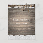 Rustic Wood Lace Twine Barn Wedding Save the Date Aankondigingskaart (Voorkant)