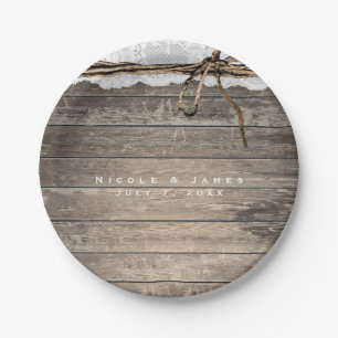Rustic Wood Lace Twine Romantic Wedding Reception Papieren Bordje
