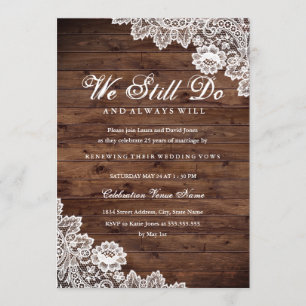 Rustic Wood Lace Vow Renewal Jubileum Kaart