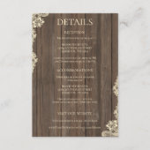 Rustic Wood Lace Wedding Details Enclosure Card RSVP Kaartje (Voorkant)