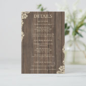 Rustic Wood Lace Wedding Details Enclosure Card RSVP Kaartje (Staand voorkant)
