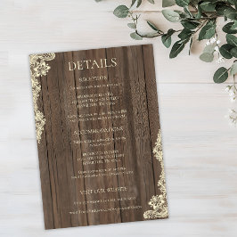 Rustic Wood Lace Wedding Details Enclosure Card RSVP Kaartje