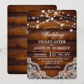 Rustic Wood Lace Wedding Invitation Kaart (Voorkant / Achterkant)