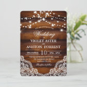 Rustic Wood Lace Wedding Invitation Kaart (Staand voorkant)
