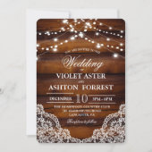 Rustic Wood Lace Wedding Invitation Kaart (Voorkant)