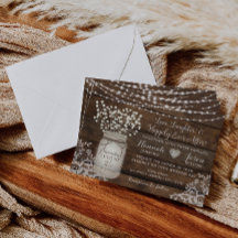 Rustic Wood Lace Wedding Invitation, Mason Jar