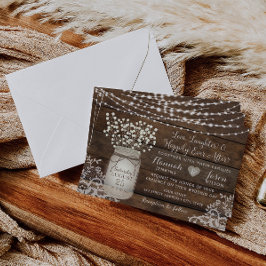 Rustic Wood Lace Wedding Invitation, Mason Jar Kaart