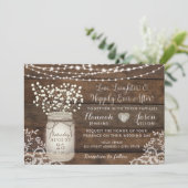Rustic Wood Lace Wedding Invitation, Mason Jar Kaart (Staand voorkant)