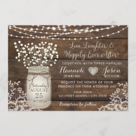 Rustic Wood Lace Wedding Invitation, Mason Jar Kaart