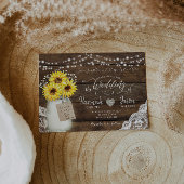 Rustic Wood Lace Wedding Invitation, Sunflower Jar Kaart
