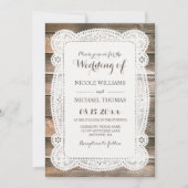Rustic Wood Lace Wedding Invitations Kaart (Voorkant)