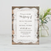 Rustic Wood Lace Wedding Invitations Kaart (Staand voorkant)
