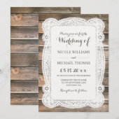 Rustic Wood Lace Wedding Invitations Kaart (Voorkant / Achterkant)