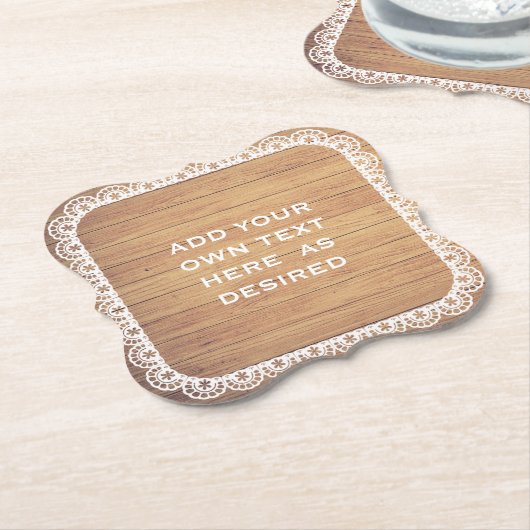 Rustic Wood Lace Wedding Kartonnen Onderzetters (Gekanteld)