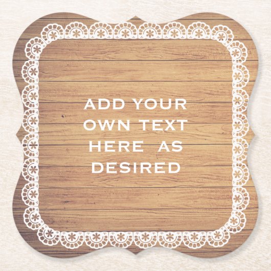 Rustic Wood Lace Wedding Kartonnen Onderzetters (Voorkant)