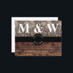 Rustic Wood & Lace Wedding Save the Date Aankondigingskaart<br><div class="desc">Rustic Wood & Lace Monogram sparen de Datum. Bruiloft. Moderne lettertype.</div>