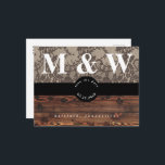 Rustic Wood & Lace Wedding Save the Date Aankondigingskaart<br><div class="desc">Rustic Wood & Lace Monogram sparen de Datum. Bruiloft. Moderne lettertype.</div>