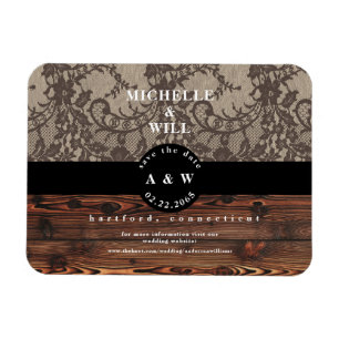 Rustic Wood & Lace Wedding Save the Date Magneet