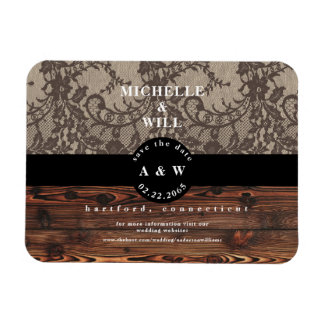 Rustic Wood & Lace Wedding Save the Date Magneet