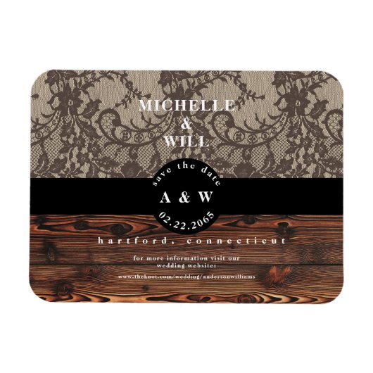 Rustic Wood & Lace Wedding Save the Date Magneet (Horizontaal)