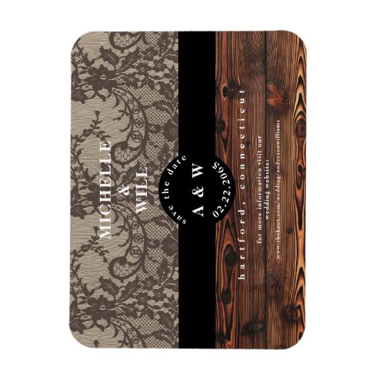 Rustic Wood & Lace Wedding Save the Date Magneet (Verticaal)