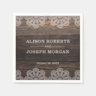 Rustic Wood Lace Wedding Servet