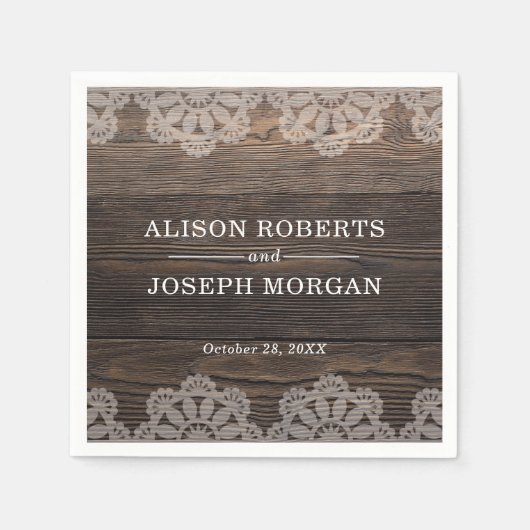 Rustic Wood Lace Wedding Servet (Voorkant)
