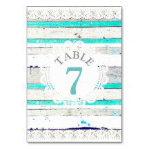 Rustic Wood & Lace Wedding Table Number Kaart
