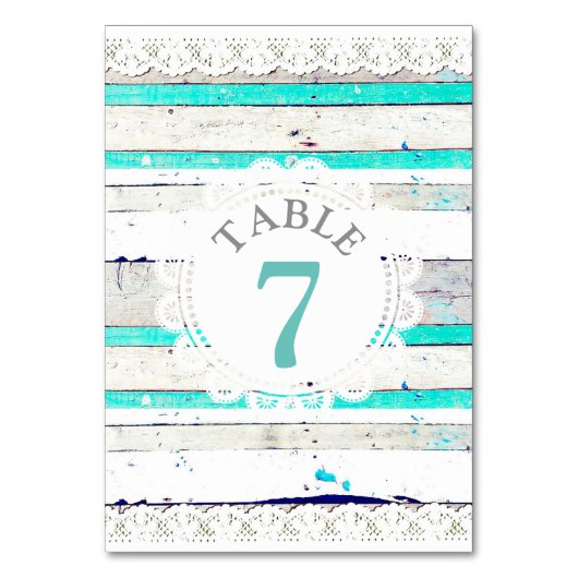 Rustic Wood & Lace Wedding Table Number Kaart (Voorkant)
