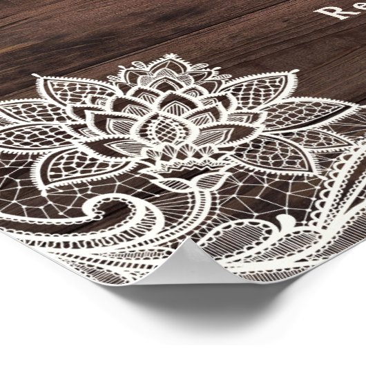 Rustic Wood Lace White Flower Weddenschap Welcome  Poster (Hoek)