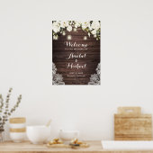 Rustic Wood Lace White Flower Weddenschap Welcome Poster (Keuken)