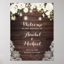 Rustic Wood Lace White Flower Weddenschap Welcome  Poster