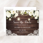 Rustic Wood Lace White Flowers Save the Date Aankondigingskaart