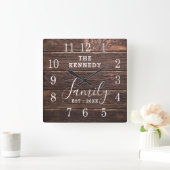Rustic Wood Land Farmhouse Naam Vierkante Klok (Huis)
