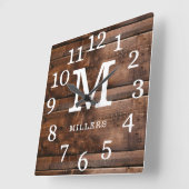 Rustic Wood Large Numbers Familie Name Monogram Vierkante Klok (Hoek)