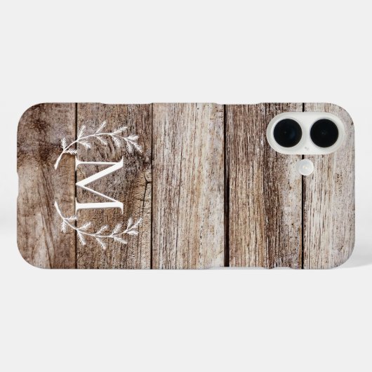 Rustic Wood Laurel Custom Monogrammed iPhone Case (Achterkant (horizontaal))