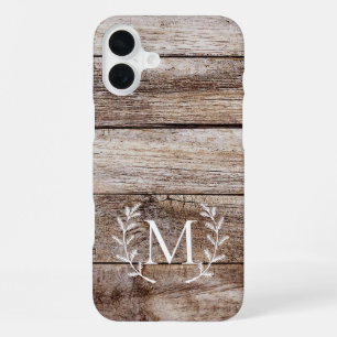 Rustic Wood Laurel Custom Monogrammed iPhone Case 16 Plus Hoesje